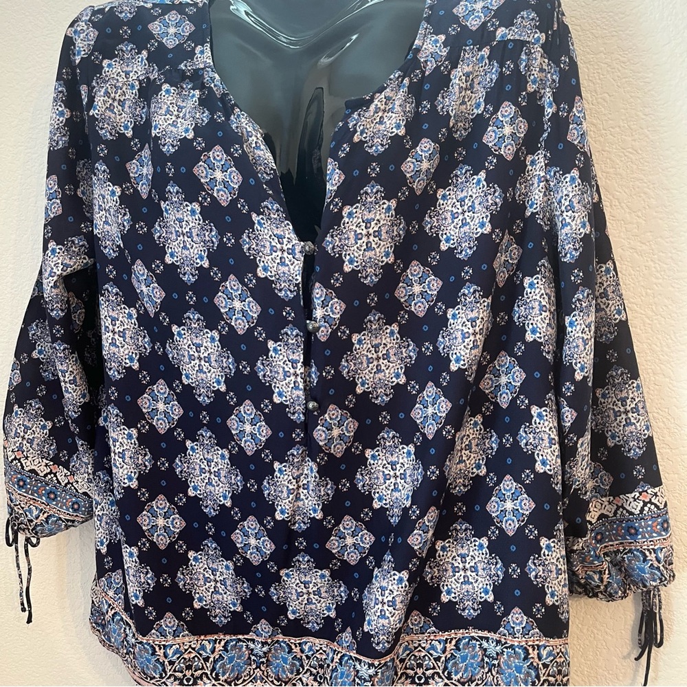 Lucky Brand Boho Blouse. Elastic waist & sleeve hem. Sz. XL